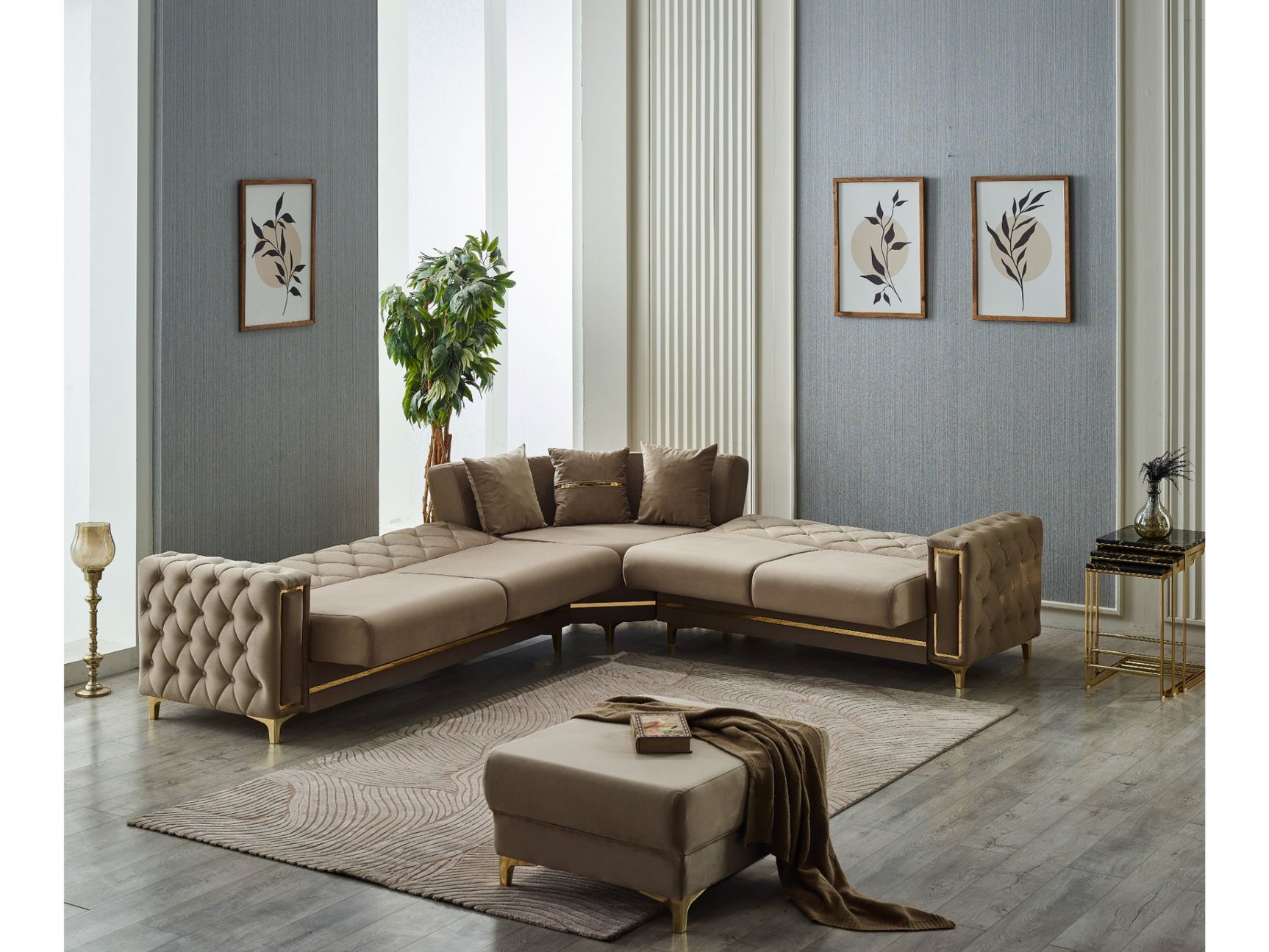Bolivya Beige Convertible Sectional Sofa