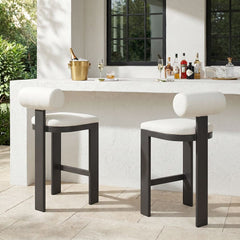 Bolster Back Black/White Outdoor Bar Stool - Ornate Home