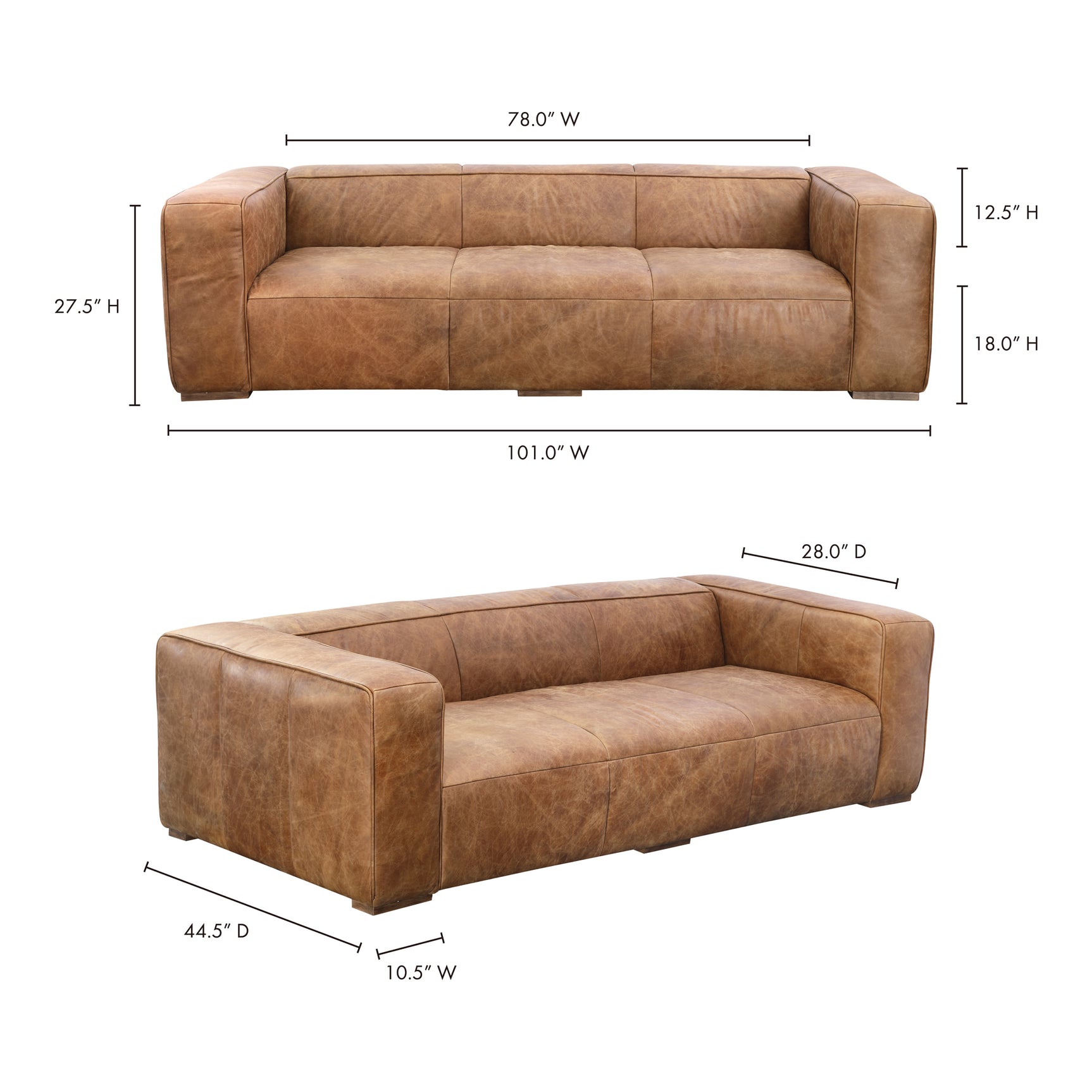 Bolton Brown Leather Sofa - Ornate Home