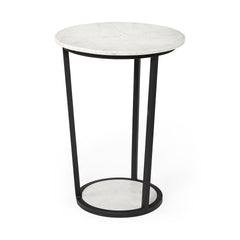 Bombola White/Black Large Round Marble Top Accent Table - Ornate Home