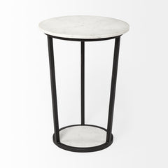 Bombola White/Black Large Round Marble Top Accent Table - Ornate Home