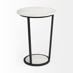 Bombola White/Black Large Round Marble Top Accent Table - Ornate Home