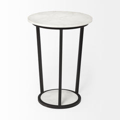 Bombola White/Black Large Round Marble Top Accent Table - Ornate Home