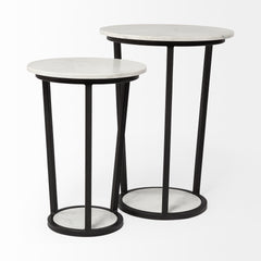 Bombola White/Black Large Round Marble Top Accent Table - Ornate Home