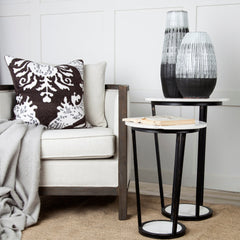 Bombola White/Black Large Round Marble Top Accent Table - Ornate Home