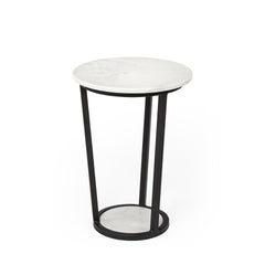 Bombola White/Black Small Round Marble Top Accent Table - Ornate Home