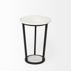 Bombola White/Black Small Round Marble Top Accent Table - Ornate Home