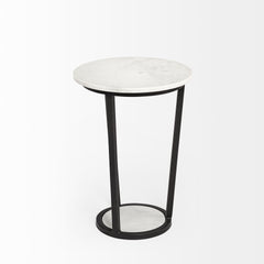 Bombola White/Black Small Round Marble Top Accent Table - Ornate Home