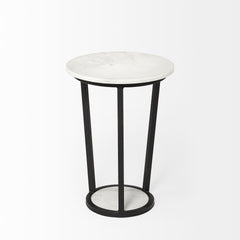 Bombola White/Black Small Round Marble Top Accent Table - Ornate Home