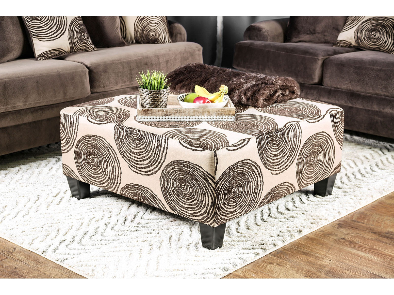 Bonaventura Brown/Pattern Ottoman - Ornate Home