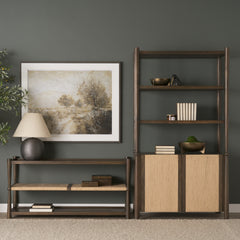 Bondi Dark Brown 2 Door Open Wood with Paper Rope Shelving Unit - Ornate Home
