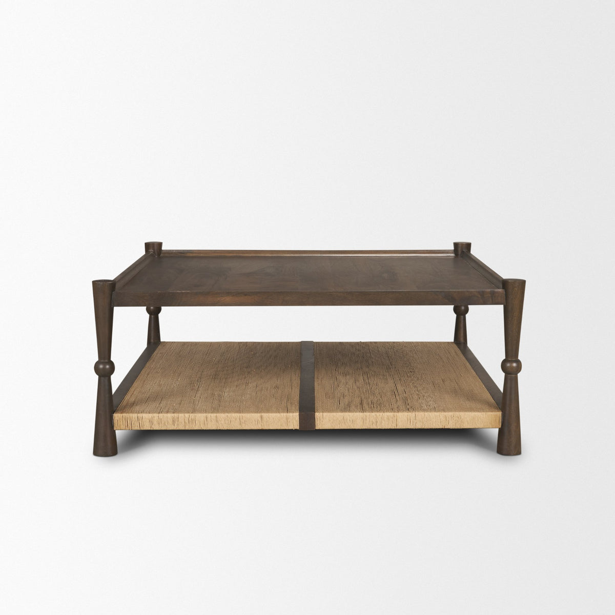 Bondi Dark Brown 42" Wood with Paper Rope Shelf Square Coffee Table - Ornate Home