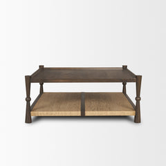 Bondi Dark Brown 42" Wood with Paper Rope Shelf Square Coffee Table - Ornate Home