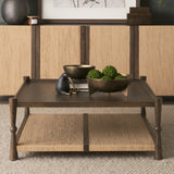 Bondi Dark Brown 42" Wood with Paper Rope Shelf Square Coffee Table - Ornate Home