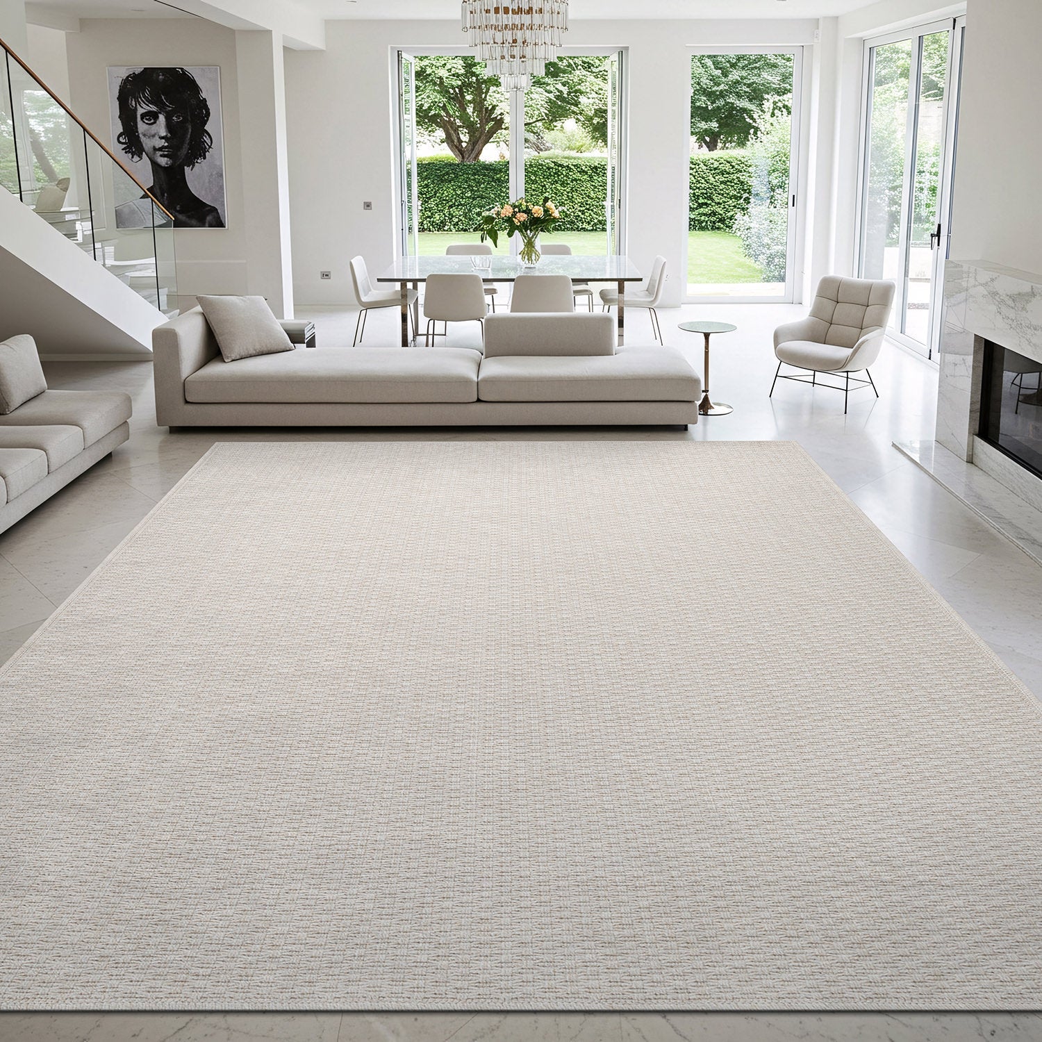 Woolen Bone Jute-Look Area Rug | Bright & Washable