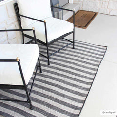Bongaree Black&Gray Striped Flatweave Outdoor Carpet - Clearance - Ornate Home