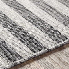 Bongaree Black&Gray Striped Flatweave Outdoor Carpet - Clearance - Ornate Home