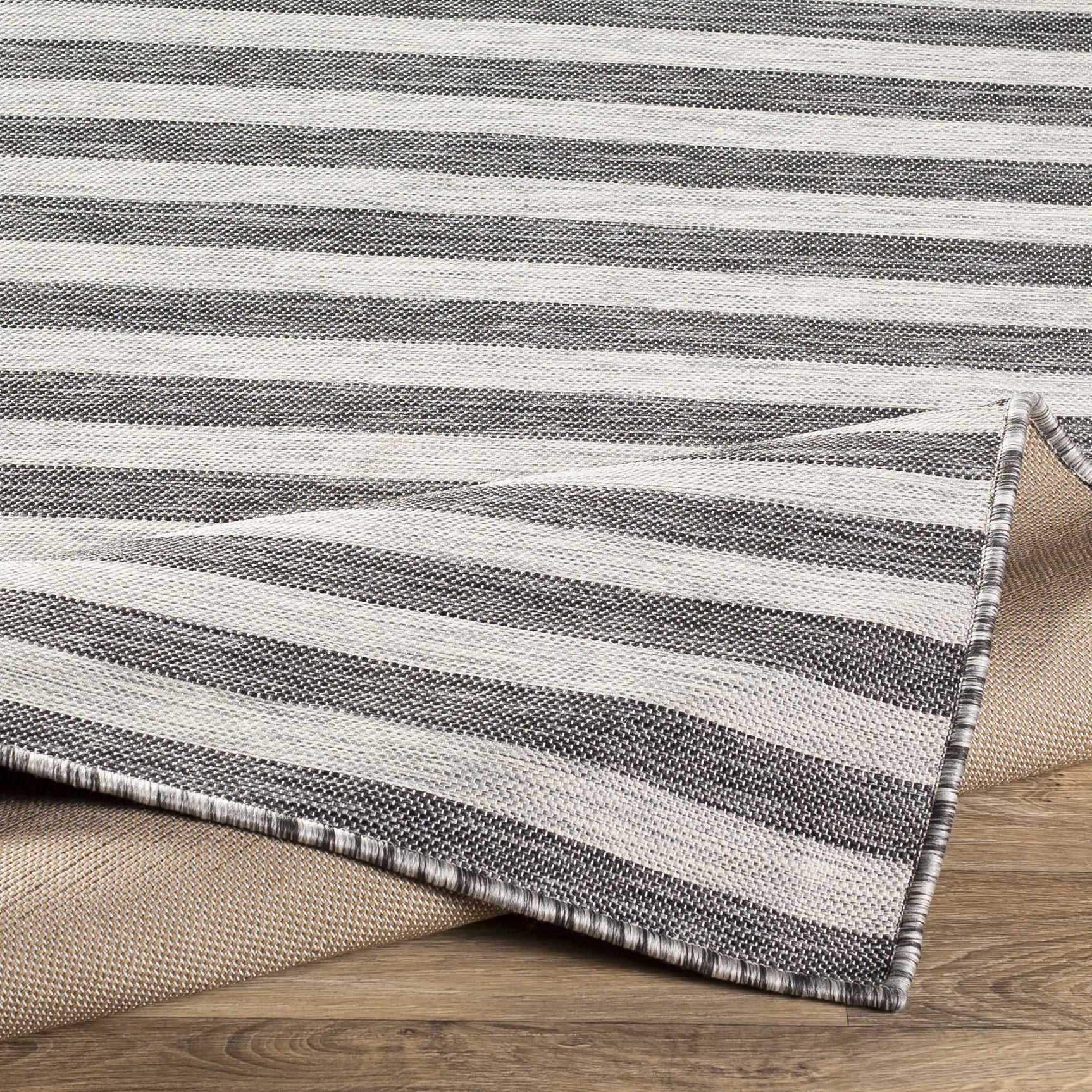 Bongaree Black&Gray Striped Flatweave Outdoor Carpet - Clearance - Ornate Home