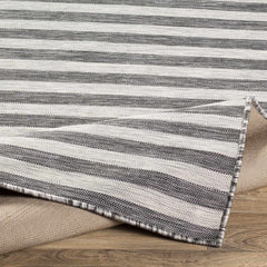 Bongaree Black&Gray Striped Flatweave Outdoor Carpet - Clearance - Ornate Home