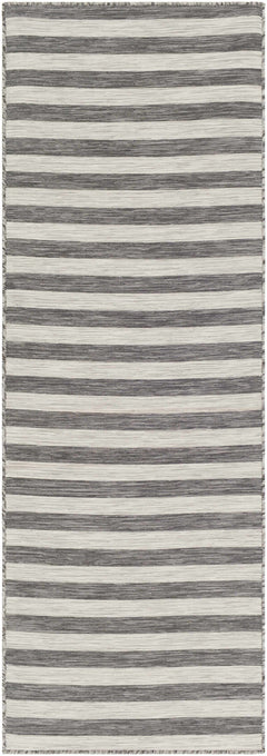 Bongaree Black&Gray Striped Flatweave Outdoor Carpet - Clearance - Ornate Home