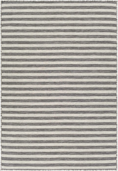 Bongaree Black&Gray Striped Flatweave Outdoor Carpet - Clearance - Ornate Home