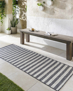 Bongaree Black&Gray Striped Flatweave Outdoor Carpet - Clearance - Ornate Home