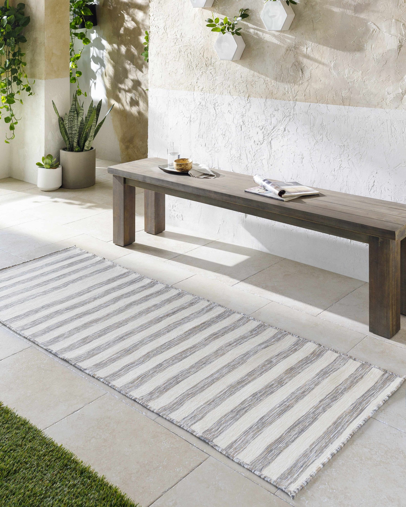 Bongaree Gray Striped Outdoor Carpet - Clearance - Ornate Home