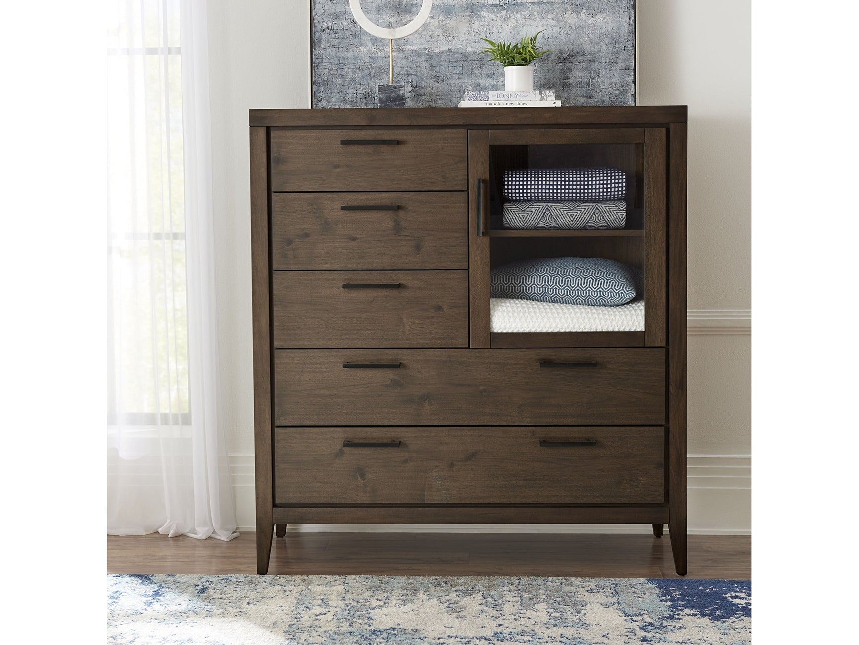 Boracay Five Drawer One Door Walnut Sweater Chest in Wild Oats Brown - Ornate Home