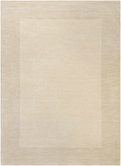 Bordered Solid Beige Cream Wool Rug - Ornate Home