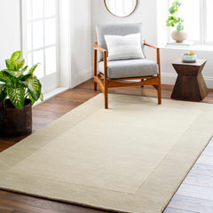 Bordered Solid Beige Cream Wool Rug - Ornate Home