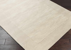 Bordered Solid Beige Cream Wool Rug - Ornate Home