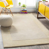 Bordered Solid Beige Wool Rug - Ornate Home
