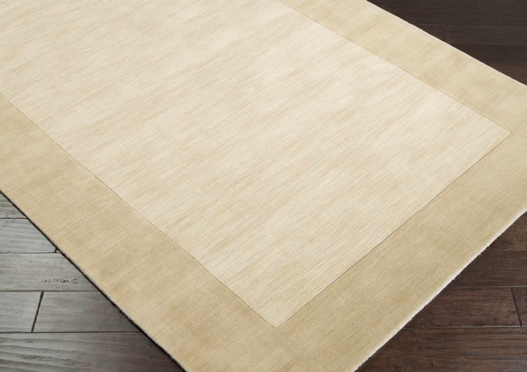 Bordered Solid Beige Wool Rug - Ornate Home
