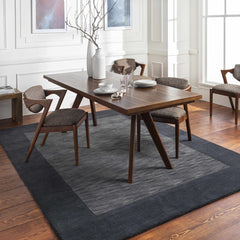 Bordered Solid Black Charcoal Wool Rug - Ornate Home