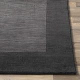 Bordered Solid Black Charcoal Wool Rug - Ornate Home