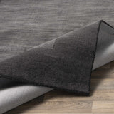 Bordered Solid Black Charcoal Wool Rug - Ornate Home