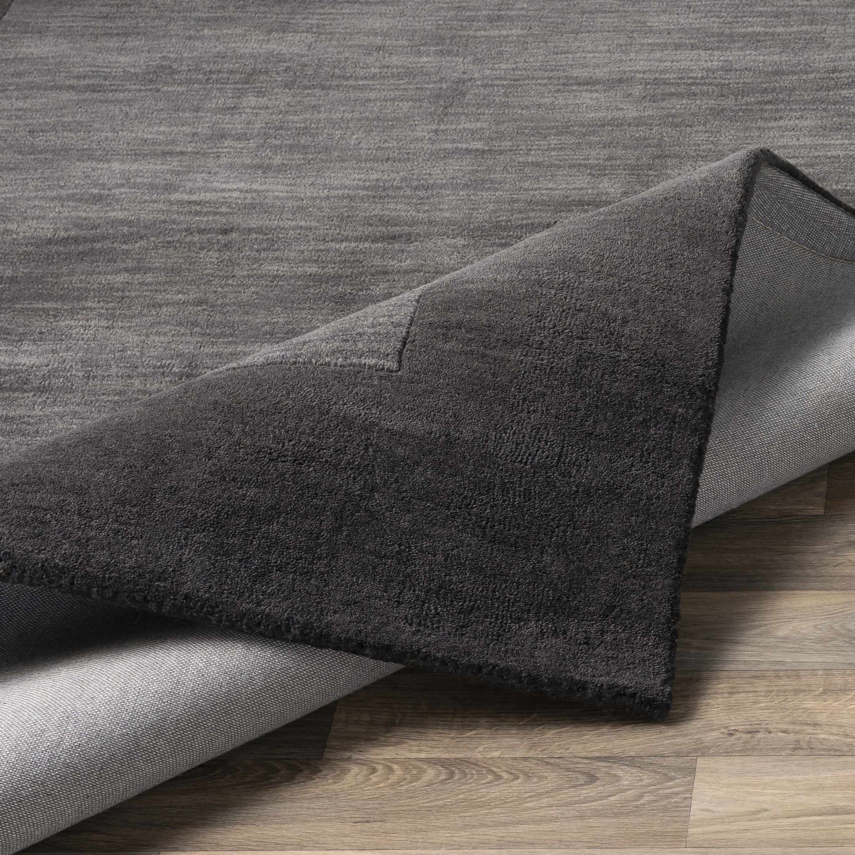 Bordered Solid Black Charcoal Wool Rug - Ornate Home