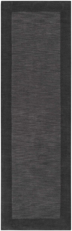 Bordered Solid Black Charcoal Wool Rug - Ornate Home
