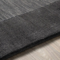 Bordered Solid Black Charcoal Wool Rug - Ornate Home