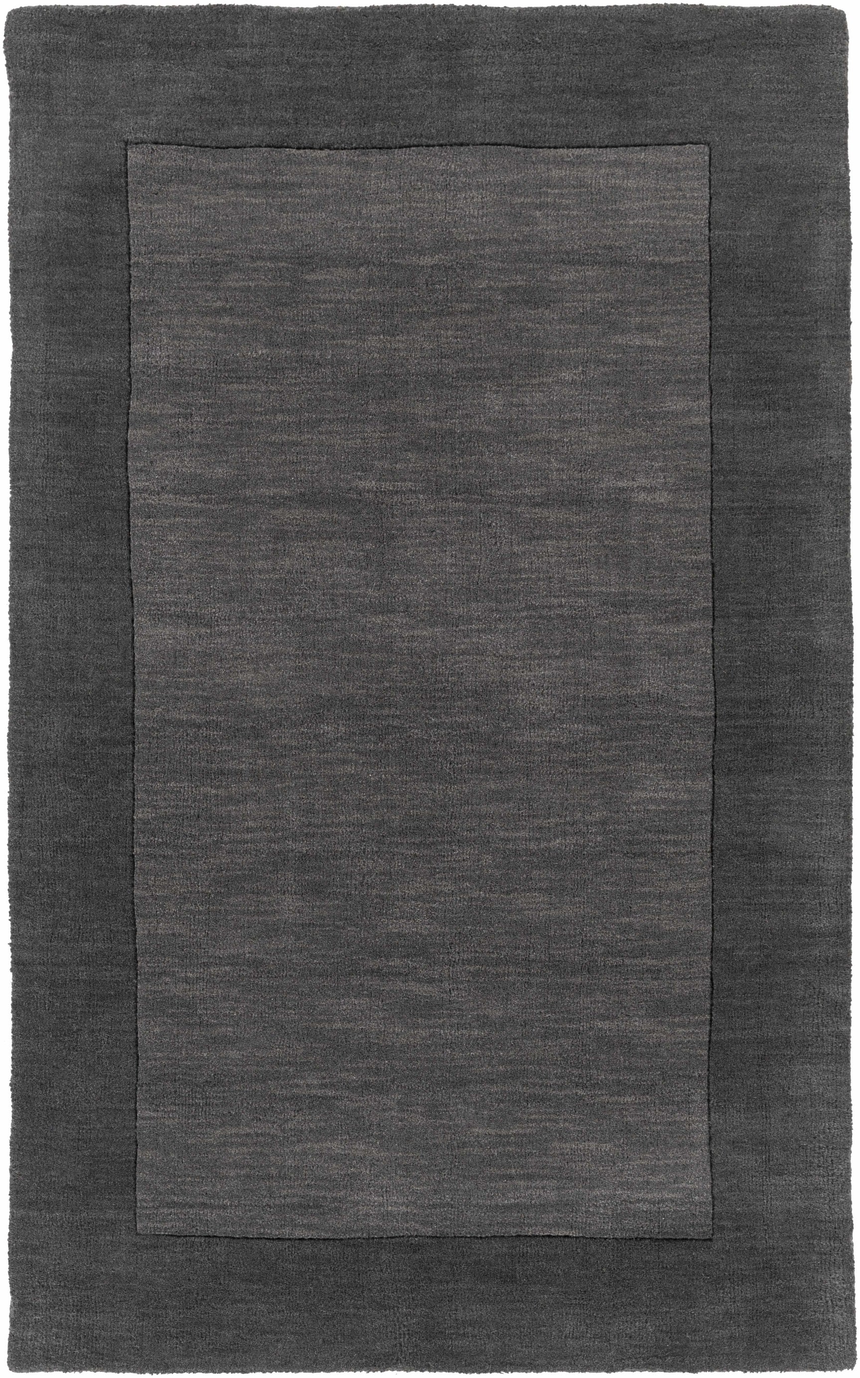 Bordered Solid Black Charcoal Wool Rug - Ornate Home
