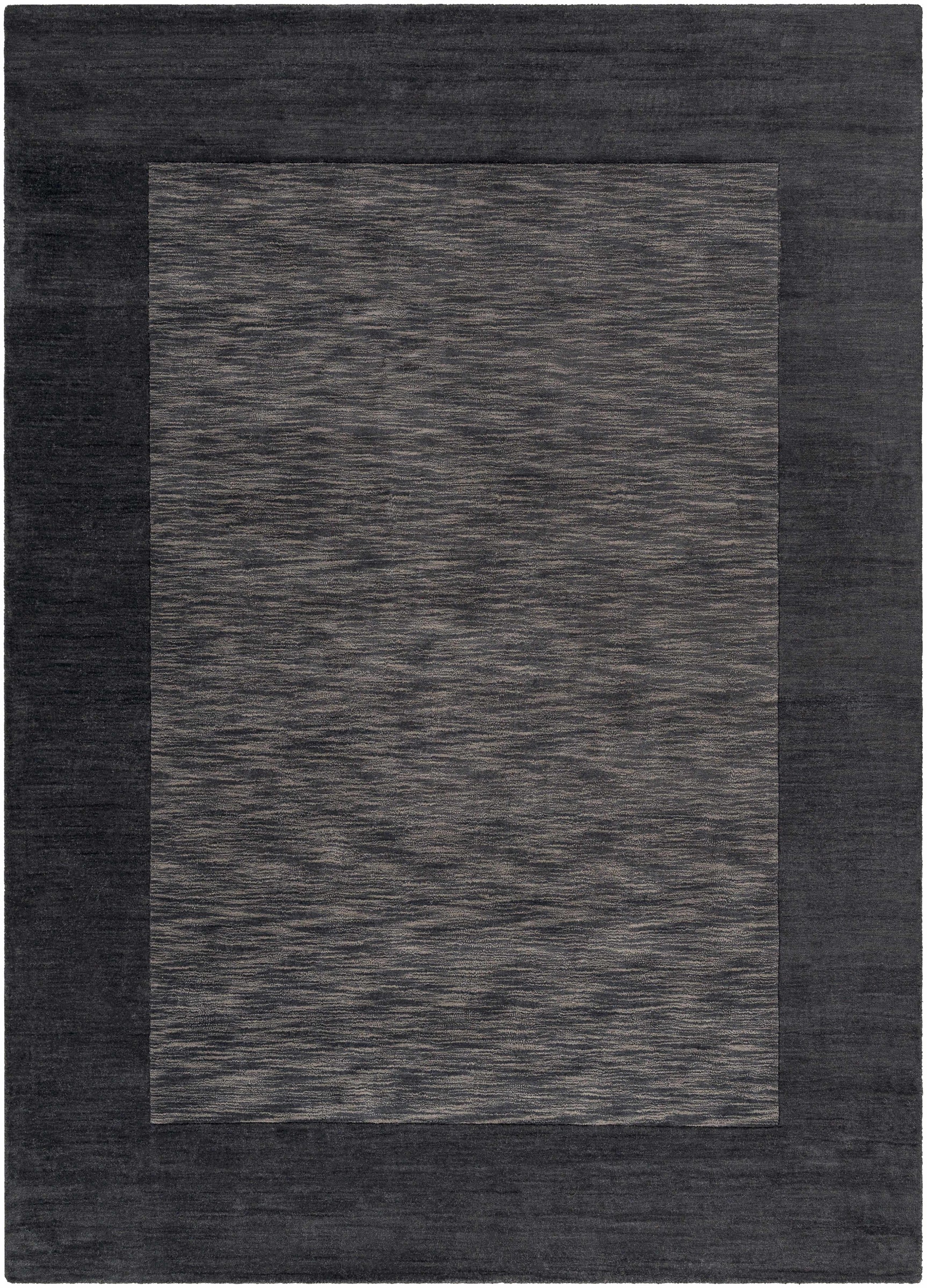 Bordered Solid Black Charcoal Wool Rug - Ornate Home
