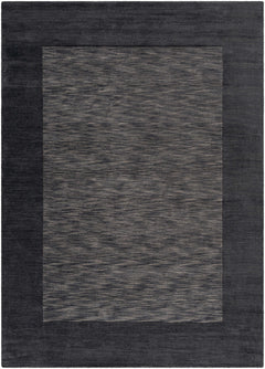 Bordered Solid Black Charcoal Wool Rug - Ornate Home