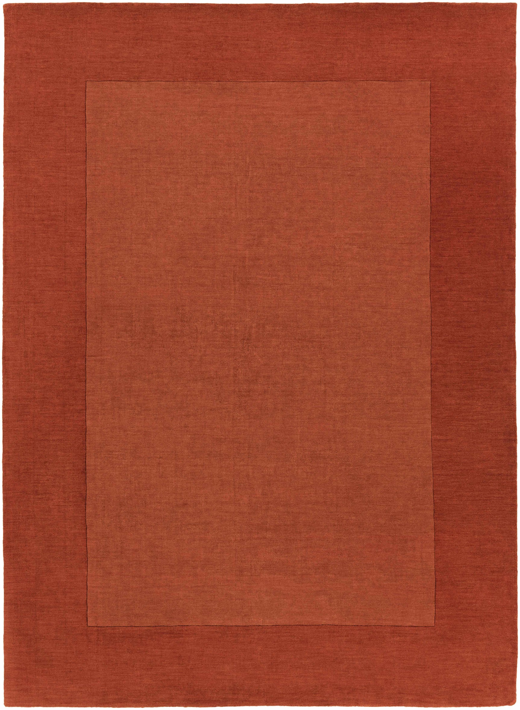Bordered Solid Brick Red Wool Rug - Ornate Home