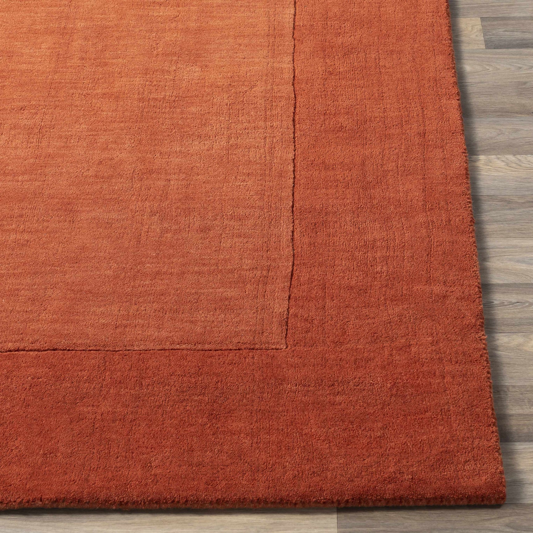 Bordered Solid Brick Red Wool Rug - Ornate Home
