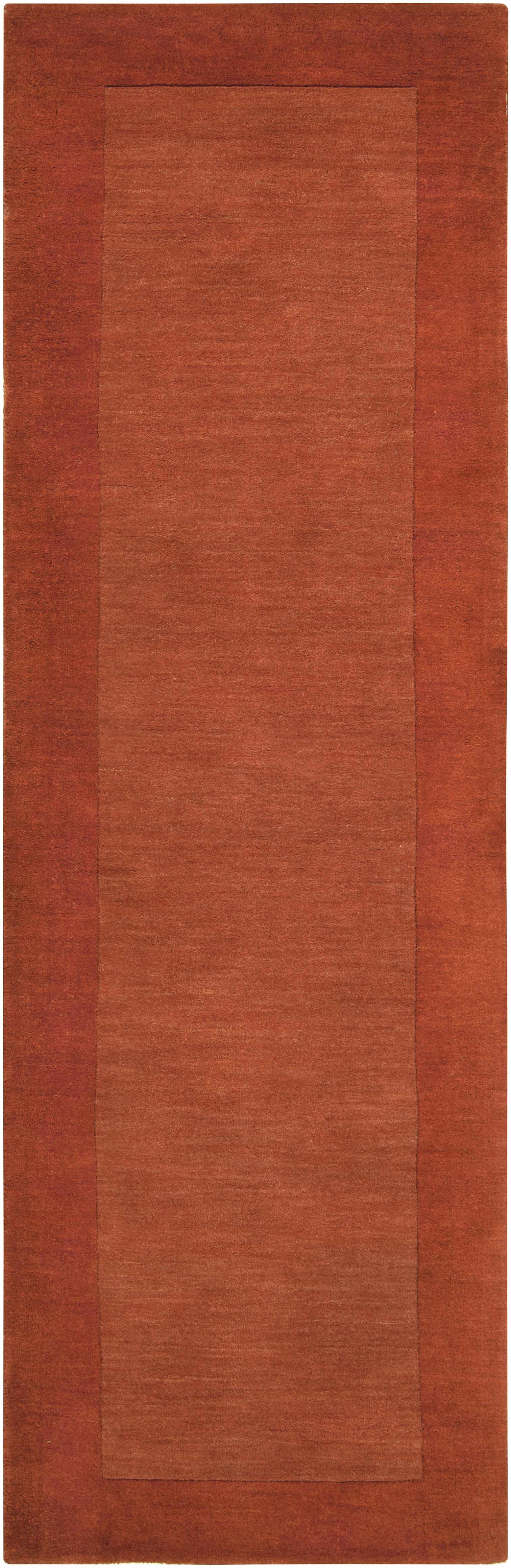 Bordered Solid Brick Red Wool Rug - Ornate Home