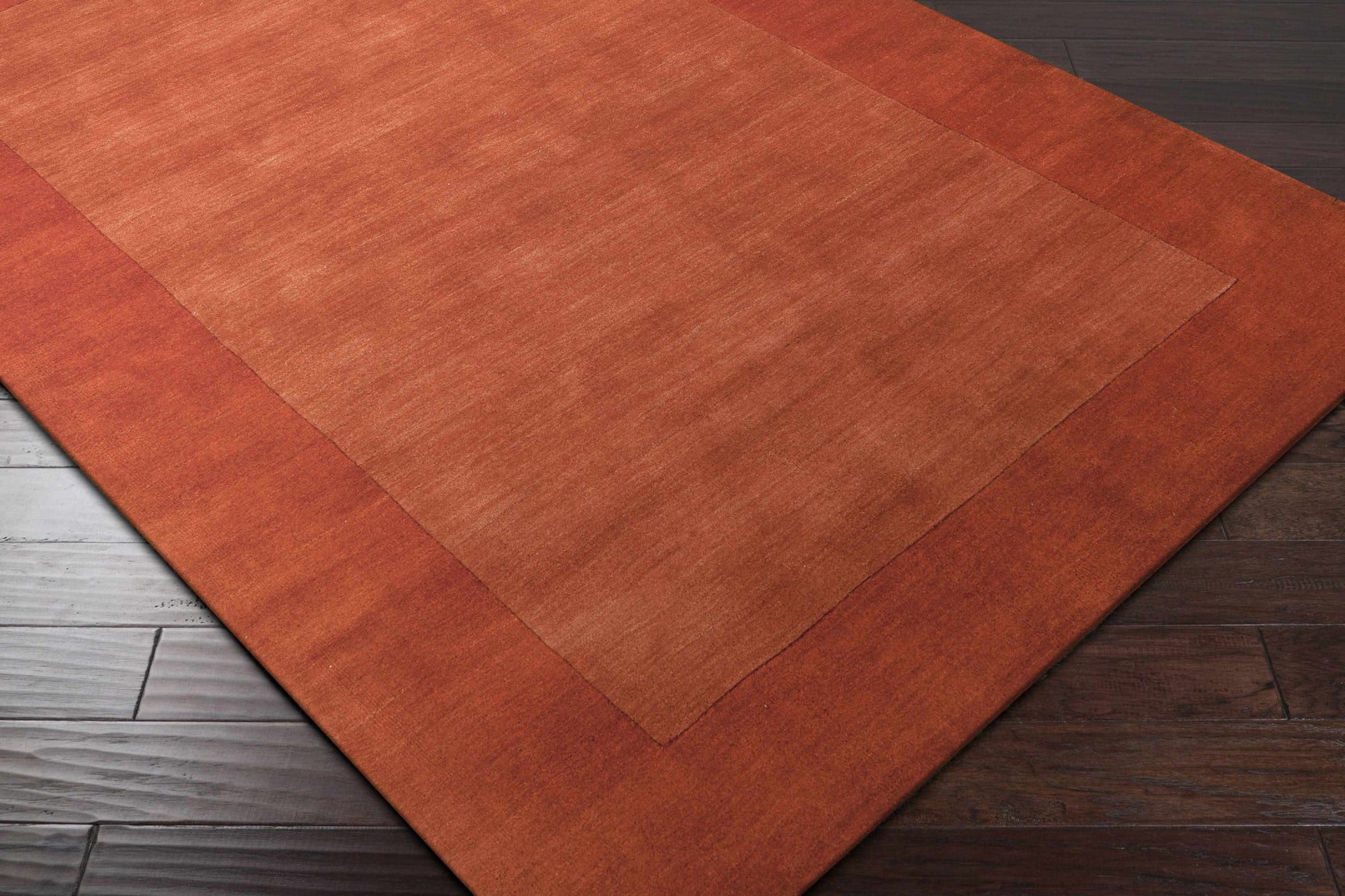 Bordered Solid Brick Red Wool Rug - Ornate Home