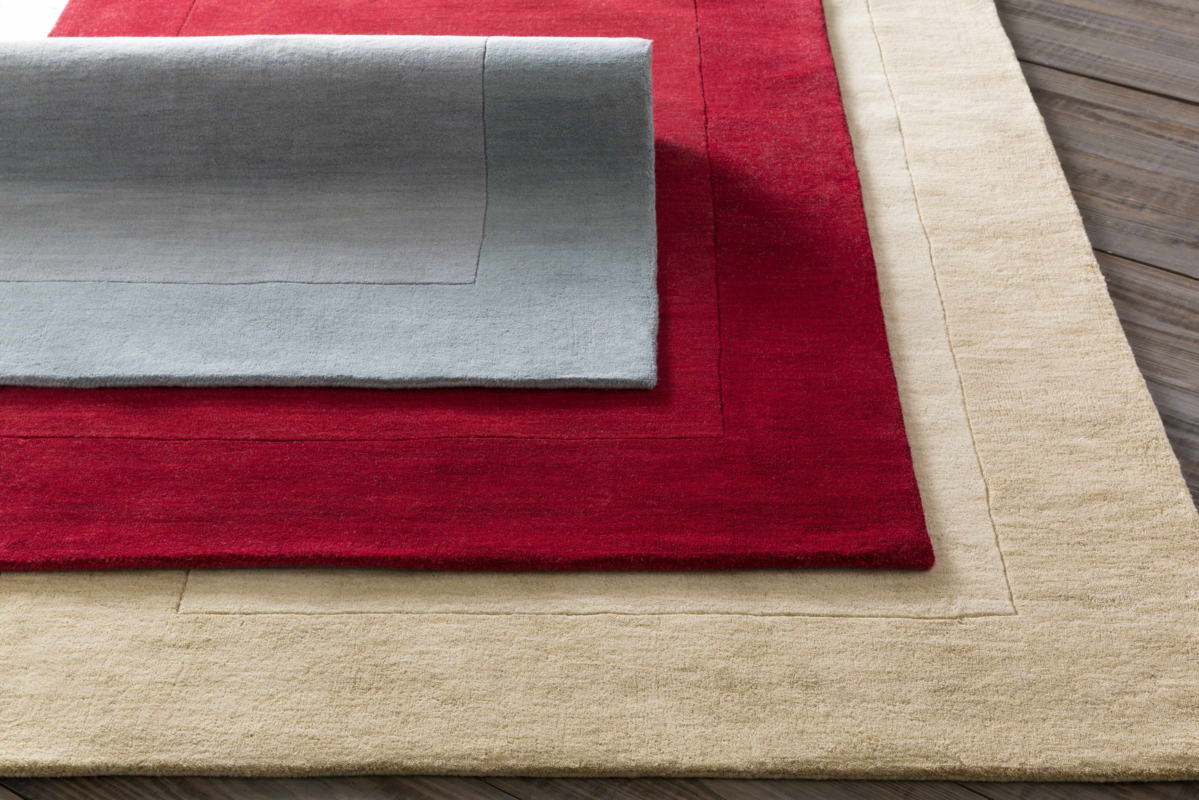 Bordered Solid Brick Red Wool Rug - Ornate Home