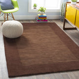 Bordered Solid Brown Wool Rug - Ornate Home