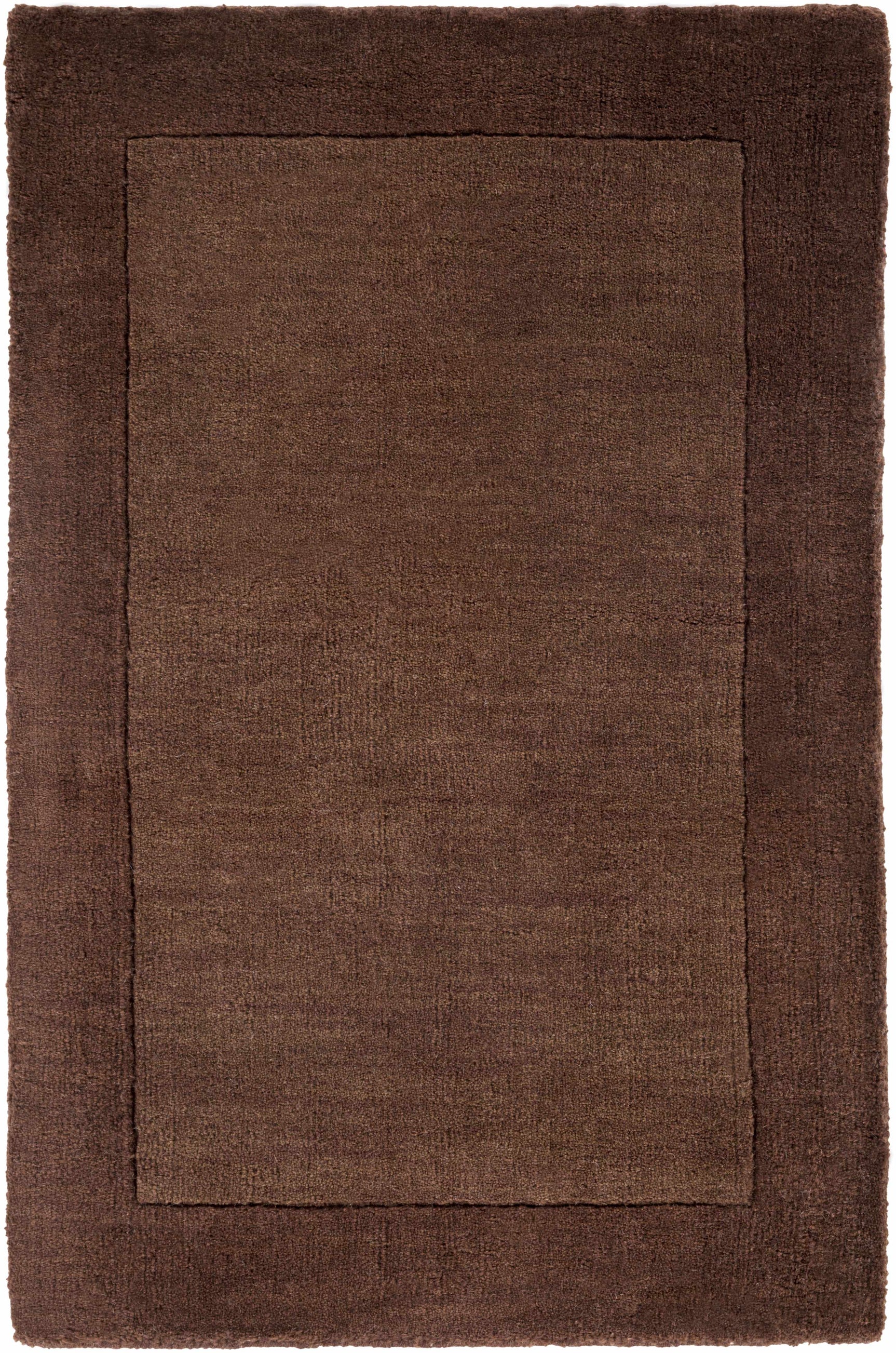 Bordered Solid Brown Wool Rug - Ornate Home