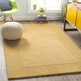 Bordered Solid Camel Yellow Wool Rug - Ornate Home